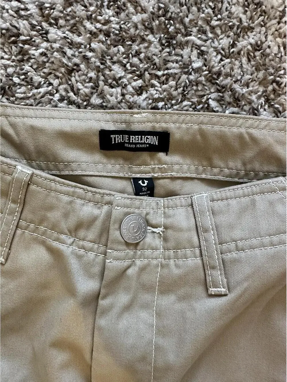 True Religion Men's Travertine Khaki Baggy Cargo Pants Size 32x32 NWT $159